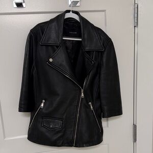 Tahari Black Leather Jacket with Silver Accents